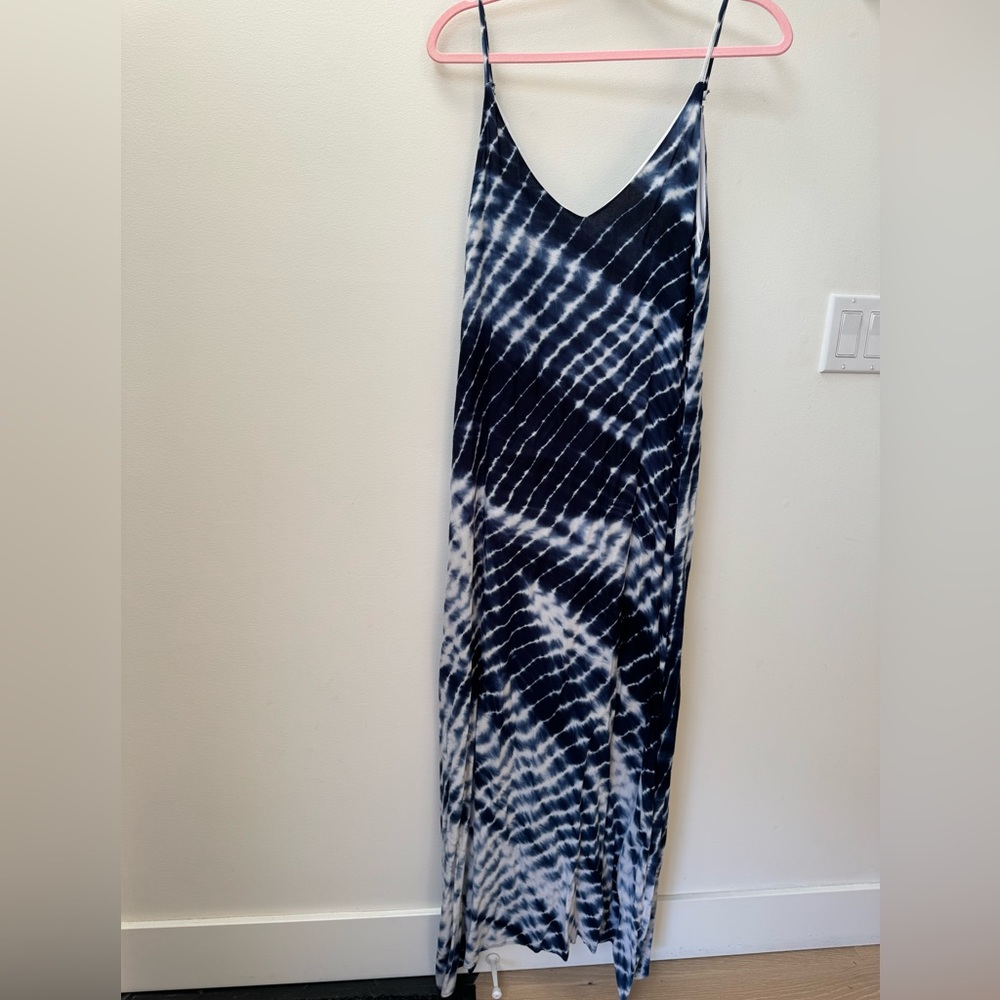 Crescent, navy blue and white tie dye maxi dress, size: medium